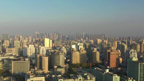 日落时分杭州市景航拍全景4k中国