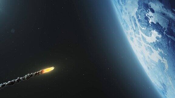 燃烧的流星小行星接近地球外太空视图
