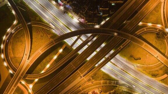 夜光珠海交通路口澳门湾高空俯视图4k时间中国