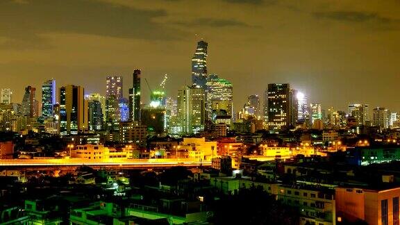 夜城曼谷中央商务区背景泰国