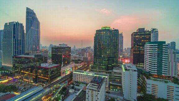 时间流逝曼谷的城市景观与惊人的灯光秀
