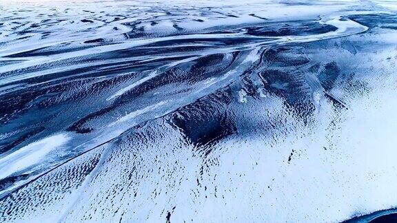 鸟瞰图冰冻的蓝色河流-冰岛