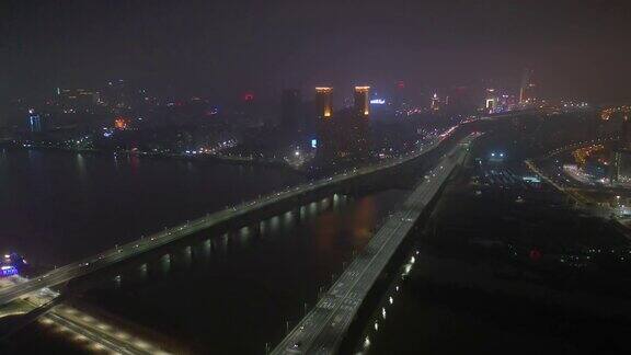 夜光珠海市景交通街道公路桥航拍全景4k中国