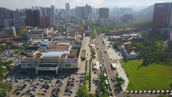 晴天珠海市景著名商场交通道路航拍全景4k中国