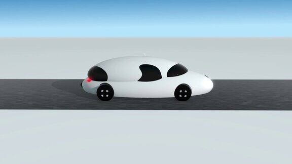 3D动画未来的汽车在道路环路侧的轮廓