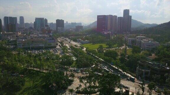 白天时间珠海著名的景山公园城市景观酒店航拍4k中国全景