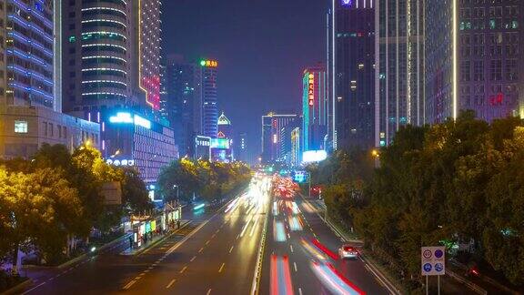 长沙市中心夜间时间照明交通街道桥梁全景时间间隔4k中国