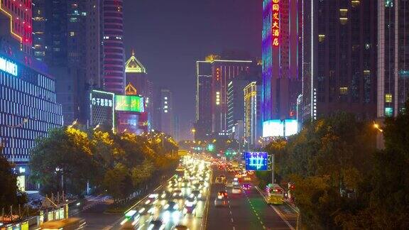 夜景时间照亮长沙市区交通街道全景时间跨度为4k中国