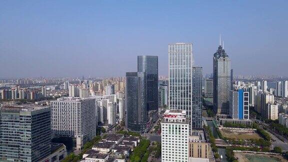 航拍中国苏州中心商务区的建筑景观