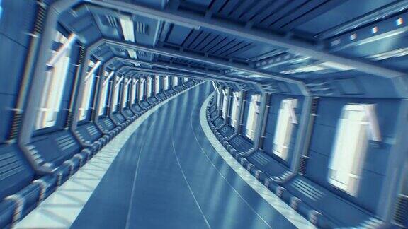 美丽的抽象隧道飞行通过无缝飞行在未来宇宙飞船隧道循环3d动画CG未来技术