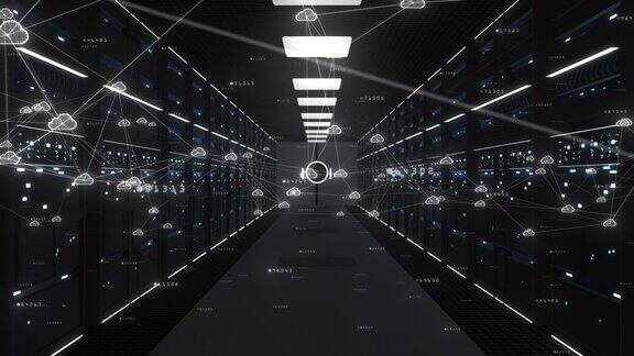 云计算数据存储概念用于存储的服务器机柜数据中心服务器机房中的数据服务器未来数字数据网络连接技术