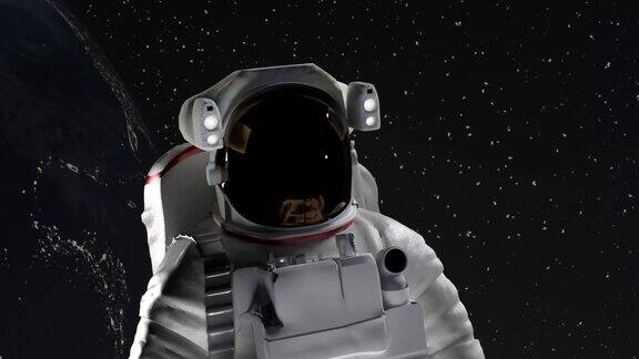 宇航员或宇航员在外太空探索行星地球的背景在4K分辨率