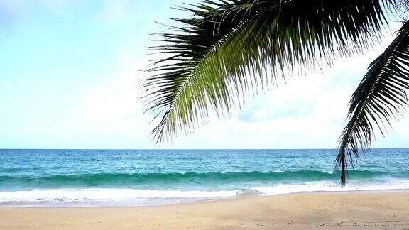 热带安达曼海景美丽的海滩在泰国普吉岛与海浪冲击沙滩