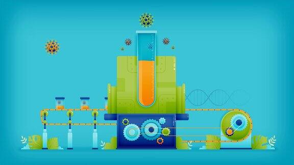 新型冠状病毒dna疫苗自动传送带加工生产厂运动图形视频动画的商业广告营销推广短片应用程序网站社交媒体