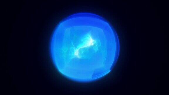 能量抽象的蓝色球体迅速闪烁发光的液体等离子体电魔法圆能量球与爆发的能量背景