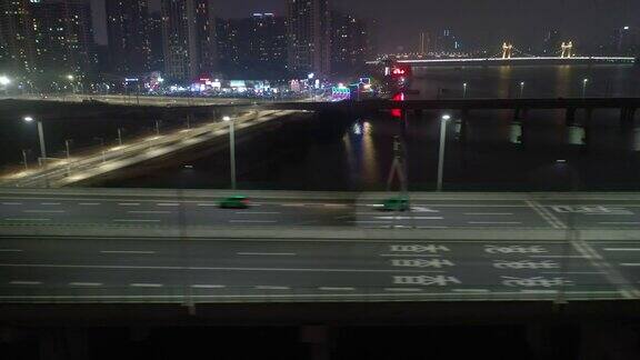 夜光珠海市景交通街道路口航拍全景4k中国