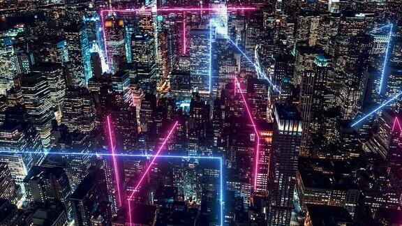 PAN智慧城市和Metaverse概念曼哈顿之夜