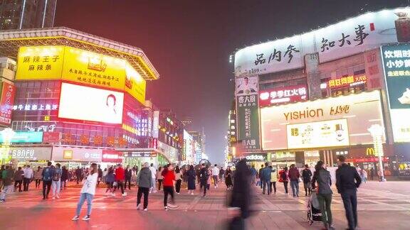 长沙市市中心著名的步行街夜景时间跨度4k中国