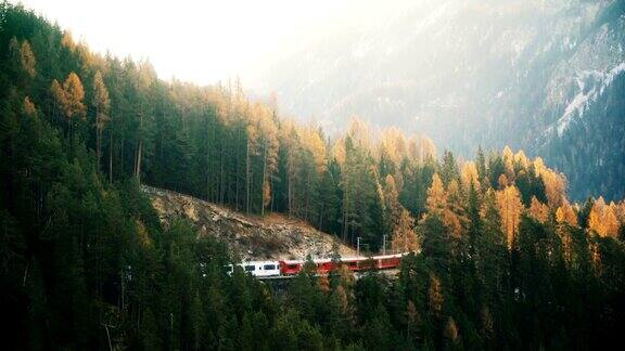 瑞士Landwasser高架桥上的火车风景