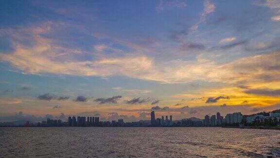 日落天空珠海城市景色海湾全景4k时间流逝中国