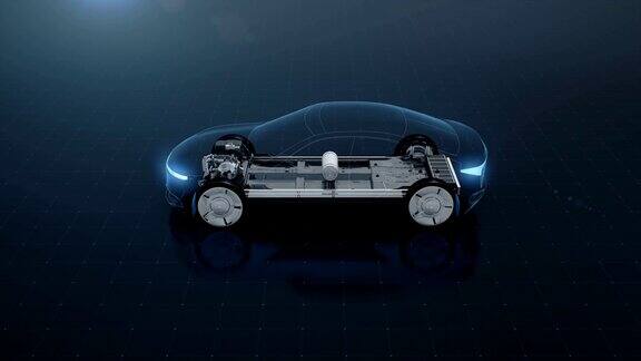旋转电子混合动力锂离子电池回声车内景环保的未来汽车4k的电影