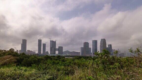 白天时间澳门珠海现代建设湾公园景观全景时间间隔4k中国