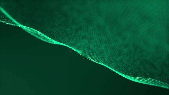 绿松石色数字抽象粒子波背景网络或技术背景的移动粒子