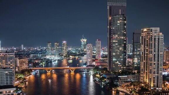 空中曼谷夜景泰国湄南河河畔