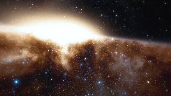 宇宙飞船上的照相机以光速穿越太空中的星系银河系或仙女座星系中有数十亿颗恒星