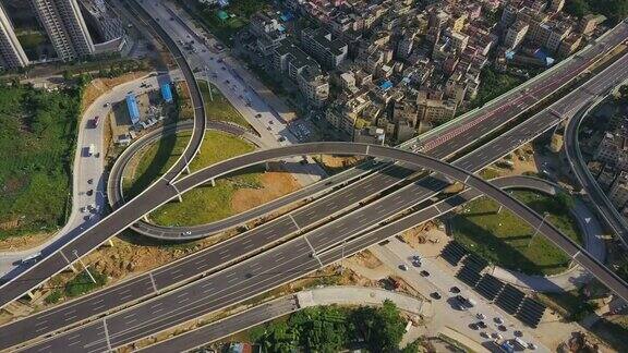 晴天珠海城市广场交通路口俯视图4k中国