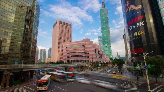 昼光台北市中心交通街道塔区全景4k时间流逝台湾