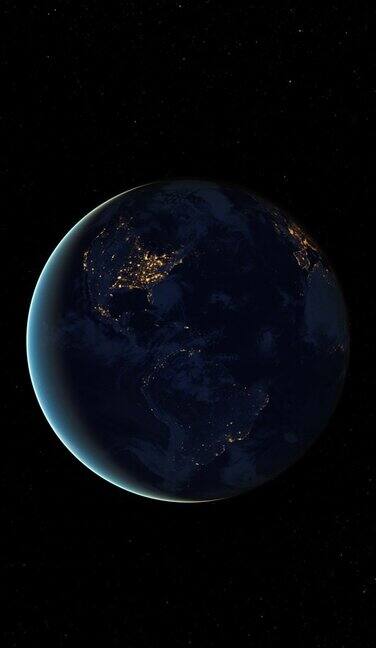 行星地球3D轨道动画行星地球在夜晚