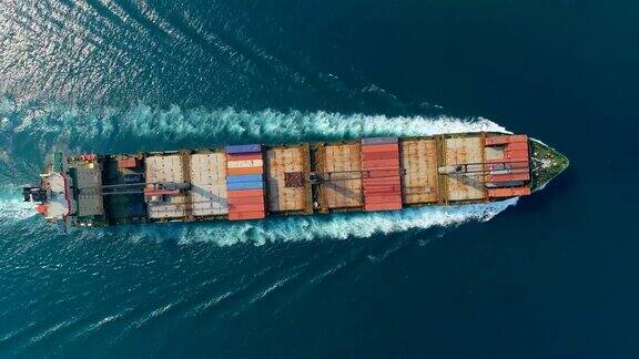 鸟瞰图集装箱船驾驶海上物流进出口或运输