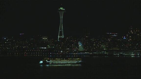 西雅图中心渡轮旅游目的地夜景拍摄
