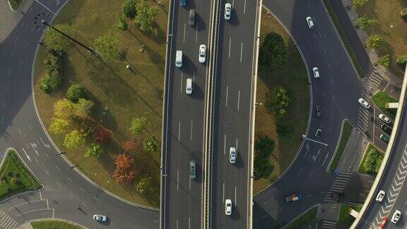 飞行飞越杭州交通街道道路交汇处日落高空俯视4k中国全景