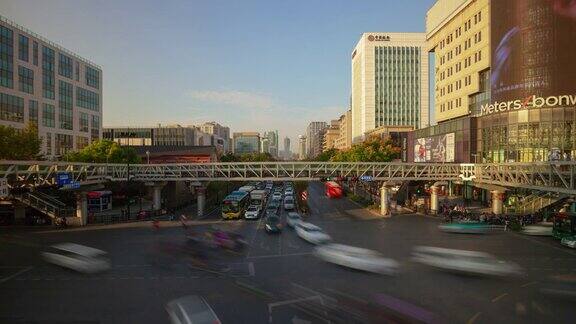 杭州城市日落时间繁忙的交通街道全景时间间隔4k中国