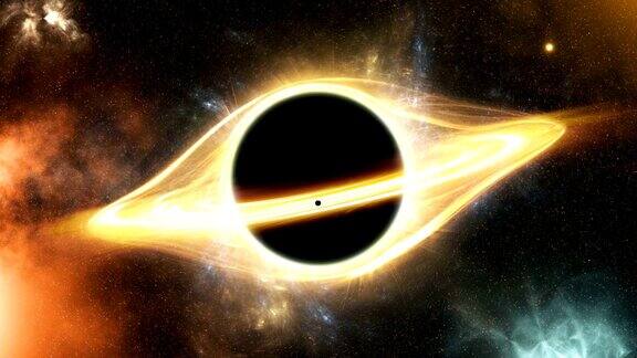在空间中围绕黑洞的光和一颗行星收缩成黑洞的光