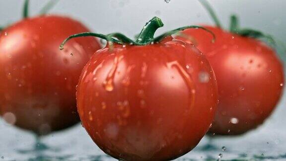 三个湿的西红柿掉在桌子上