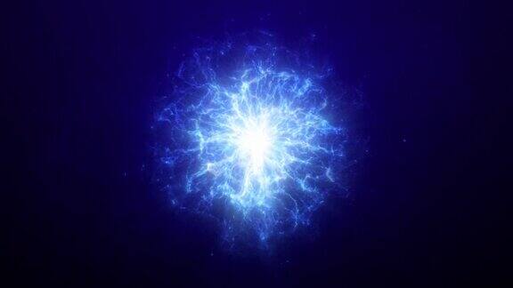 抽象发光的蓝色未来的能量等离子体波与明亮的核心