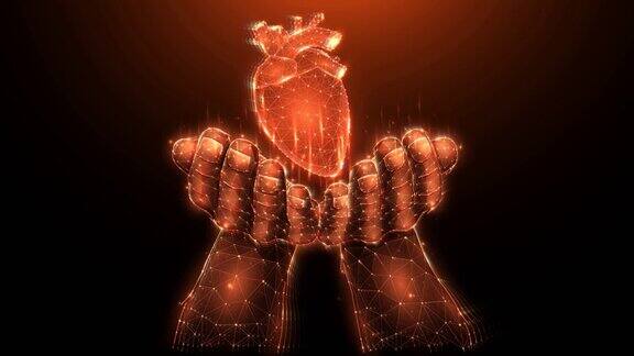 人类的手和心脏未来多边形运动图形医疗或保健运动图形视频
