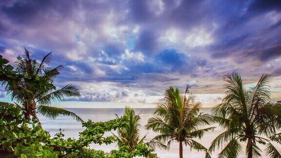 时间流逝-美丽的云移动与棕榈树的海洋-4K