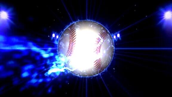 棒球明亮的蓝色聚光灯在夜景