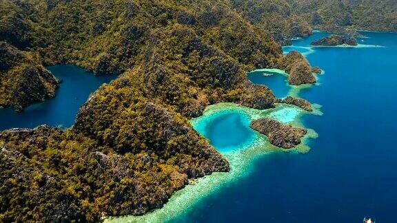 鸟瞰图热带泻湖大海海滩热带岛屿Busuanga菲律宾巴拉望省