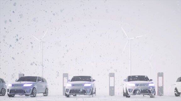 雪风力涡轮机能源电动汽车充电站技术可持续性概念