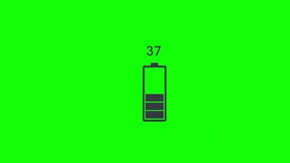 装载机动画4k决议灰色充电电池指示灯和1分钟计时器绿色屏幕背景