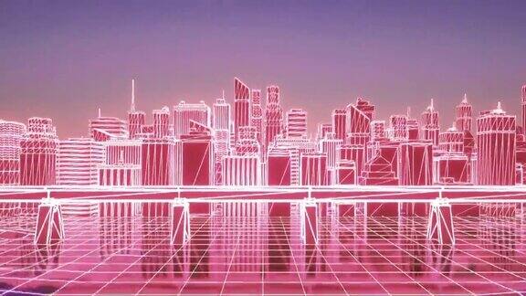 霓虹的城市未来霓虹摩天大楼的背景商业和技术概念