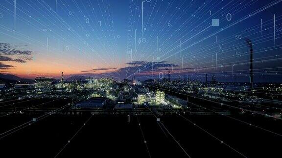 5GAI大数据技术图标与化工厂夜景