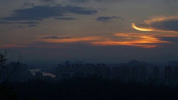 日落天空珠海市景公园山顶全景4k中国