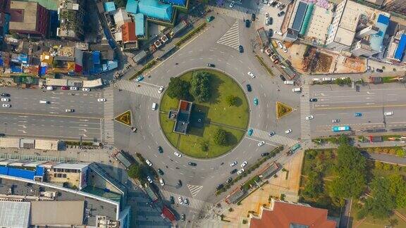 晴天长沙市中心著名的交通街道圈空中俯仰延时全景4k中国