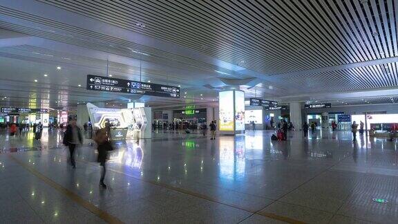 杭州市著名的火车站大厅延时全景4k中国